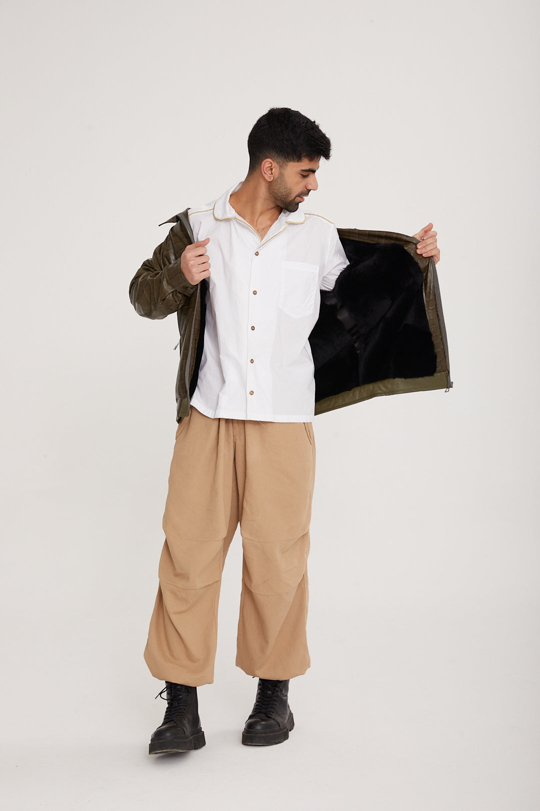 Lambskin leather & Rex fur Jacket - MOCHA