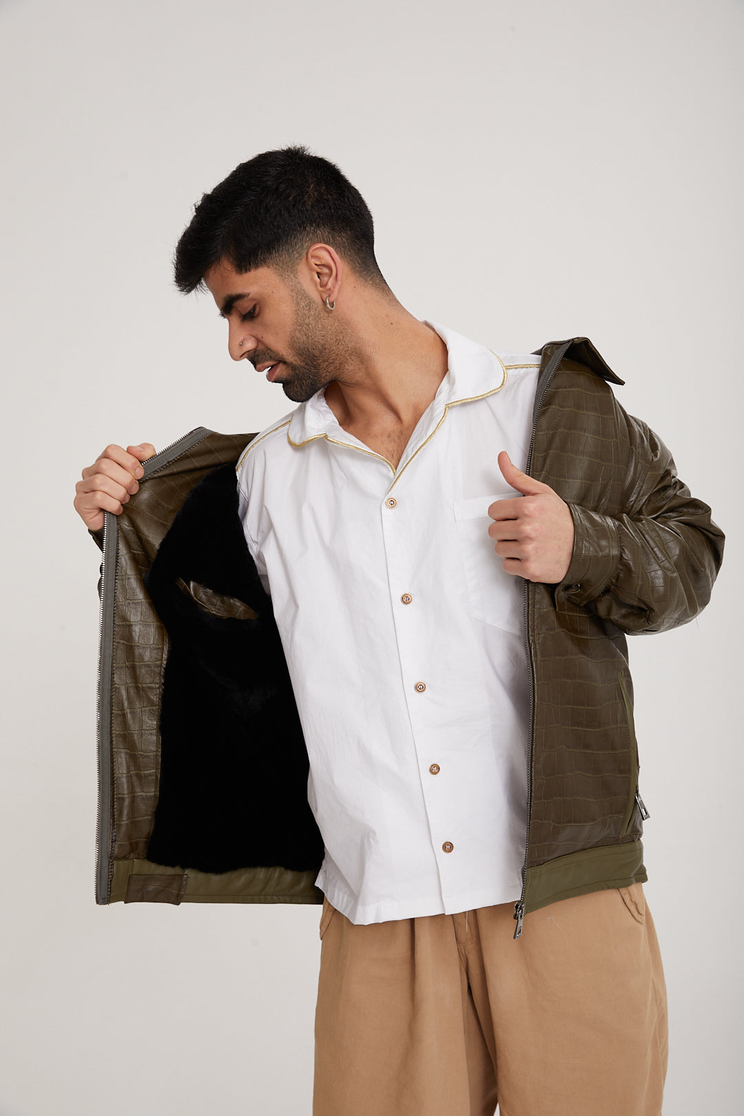 Lambskin leather & Rex fur Jacket - MOCHA
