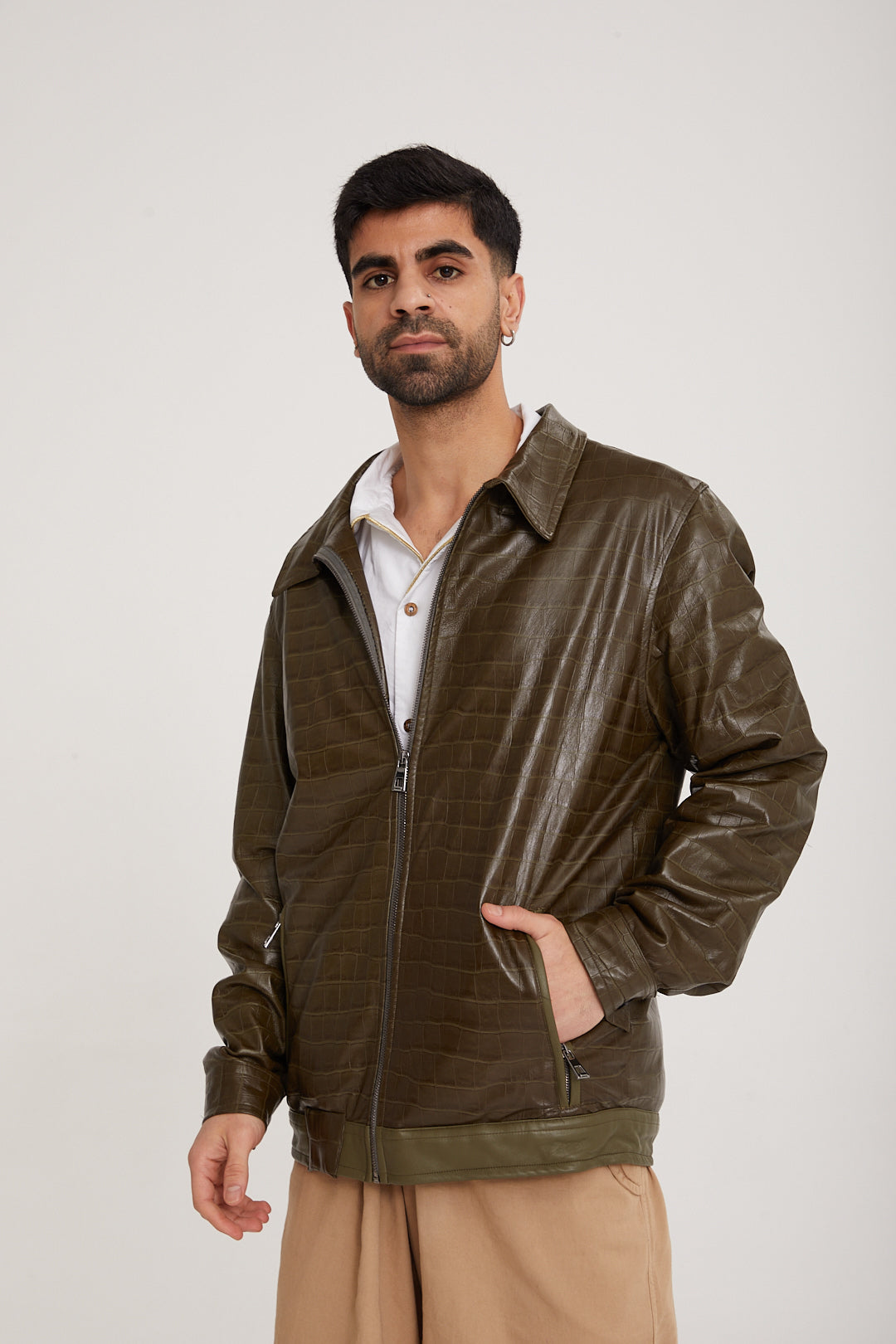 Lambskin leather & Rex fur Jacket - MOCHA