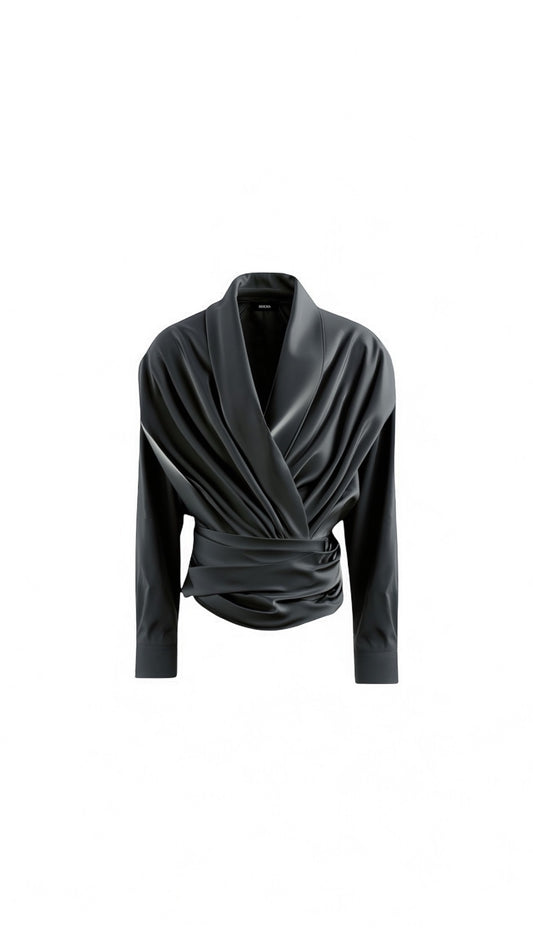 MOCHA Black Draped Blouse