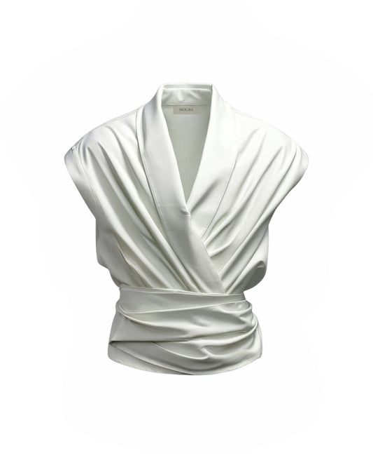 MOCHA Draped Cotton Blouse