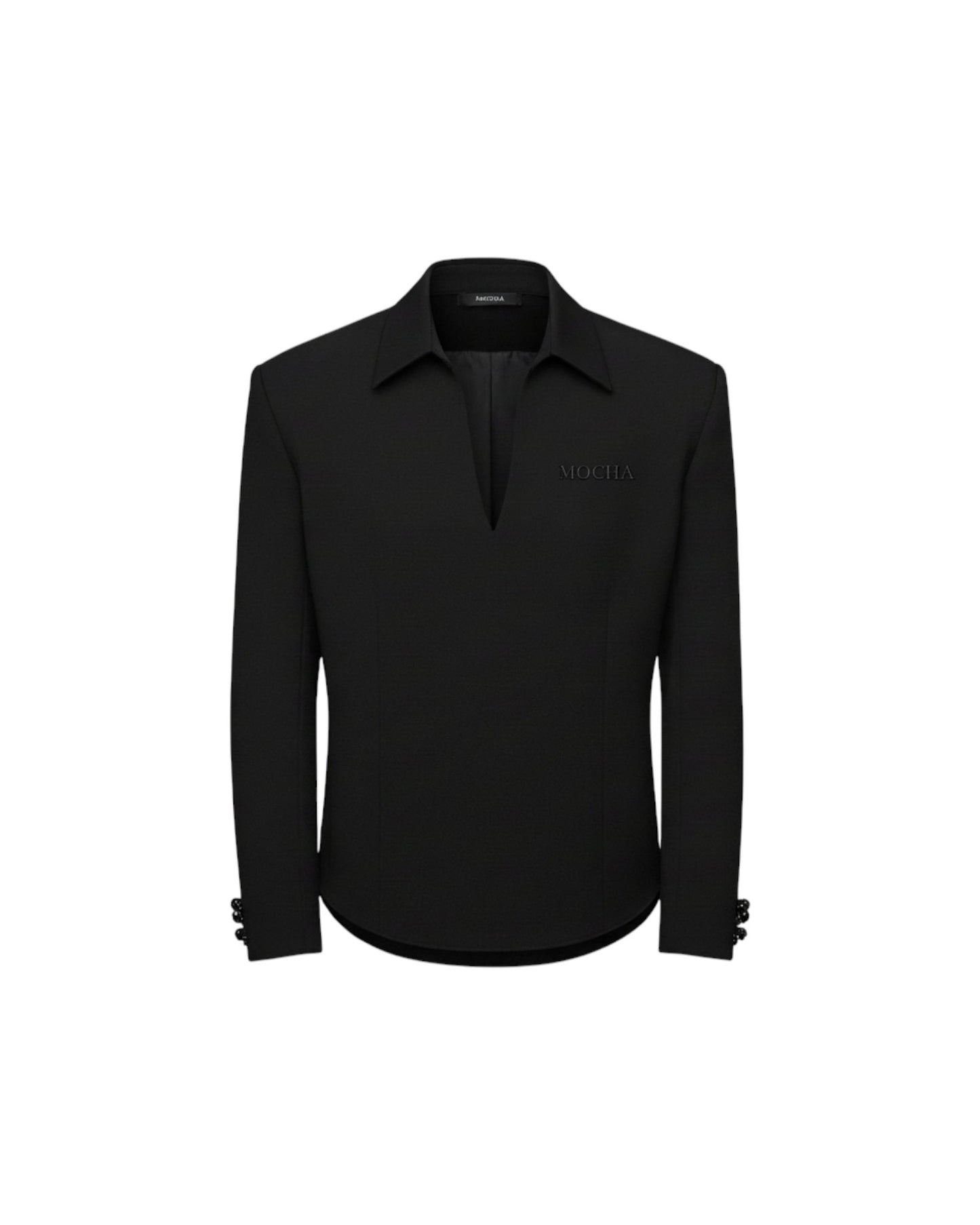 Deep V-Neck Long Sleeve Polo Shirt