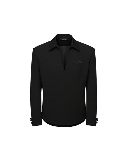 Deep V-Neck Long Sleeve Polo Shirt